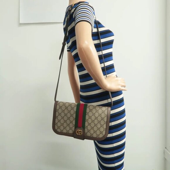 100% Authentic GUCCI Ophidia Brown Canvas Shoulder Bag - Picture 12 of 12